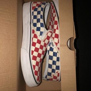 Blue & red Chex vans